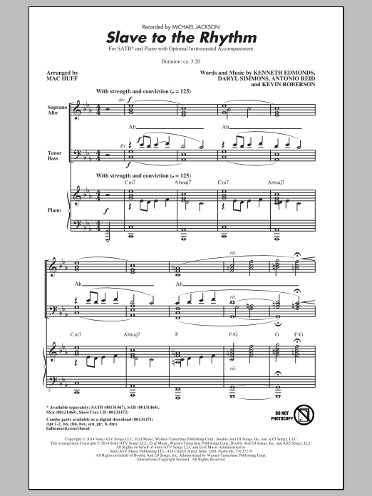 Download Michael Jackson Slave To The Rhythm (arr. Mac Huff) Sheet Music and learn how to play SSA PDF digital score in minutes