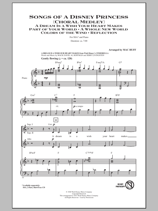 Download Mac Huff Songs of a Disney Princess (Choral Medley) Sheet Music and learn how to play SSA PDF digital score in minutes