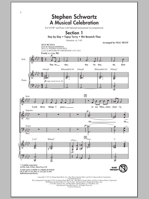 Download Stephen Schwartz A Musical Celebration (arr. Mac Huff) Sheet Music and learn how to play SATB PDF digital score in minutes