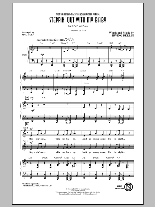 Download Irving Berlin Steppin' Out With My Baby (arr. Mac Huff) Sheet Music and learn how to play 3-Part Mixed PDF digital score in minutes
