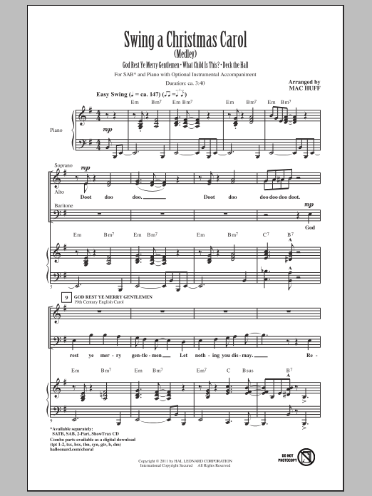 Download Mac Huff Swing A Christmas Carol (Medley) Sheet Music and learn how to play SATB PDF digital score in minutes