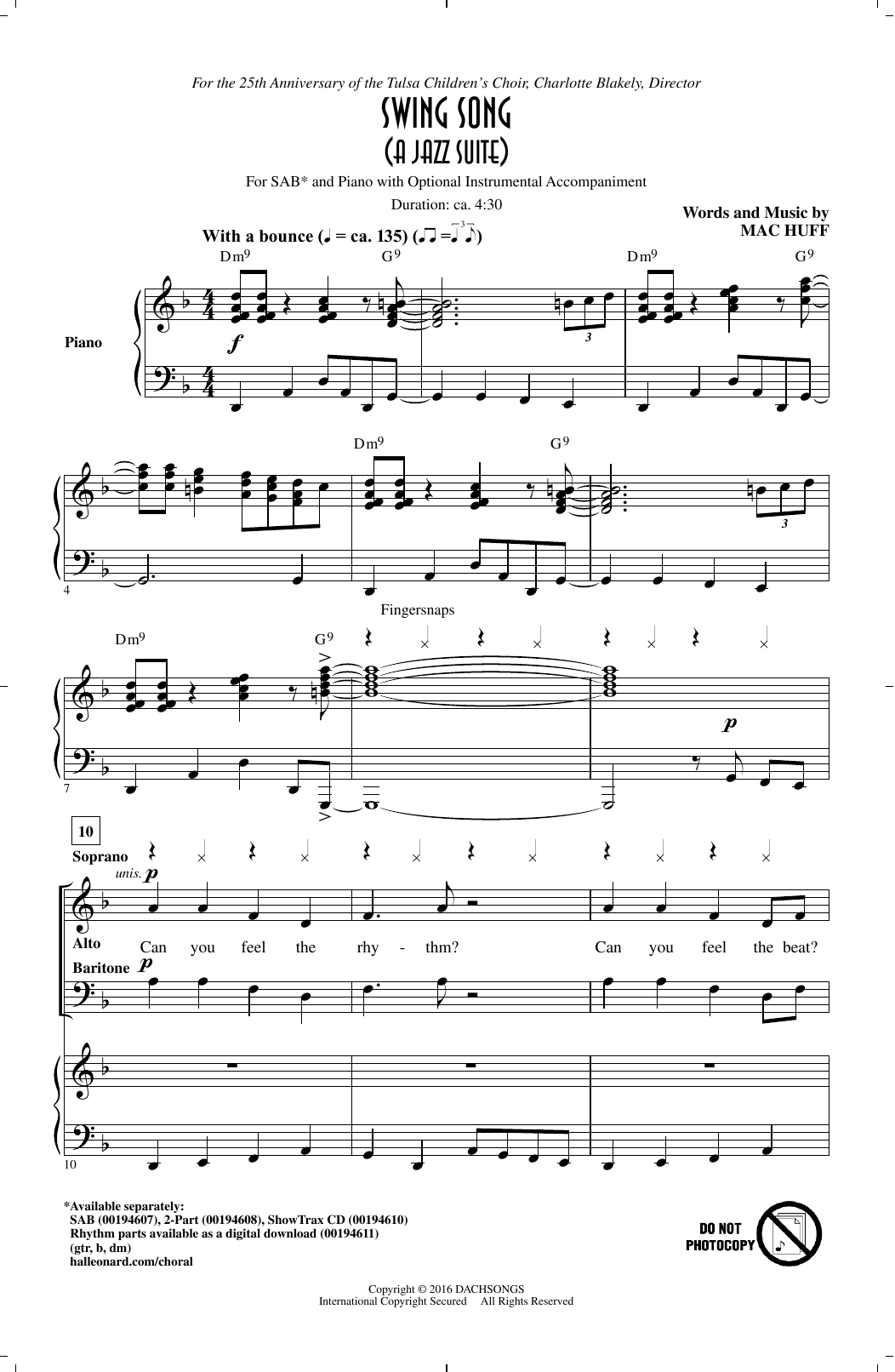 Download Mac Huff Swing Song (A Jazz Suite) Sheet Music and learn how to play 2-Part Choir PDF digital score in minutes