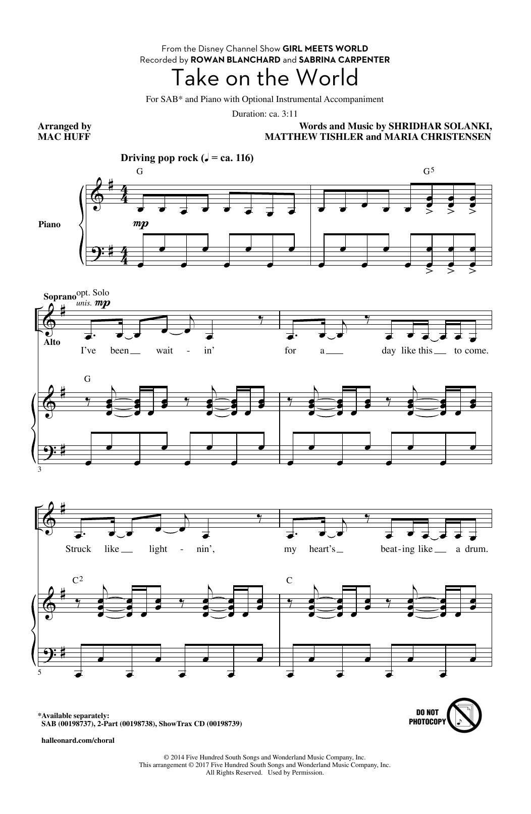Download Mac Huff Take On The World Sheet Music and learn how to play 2-Part Choir PDF digital score in minutes