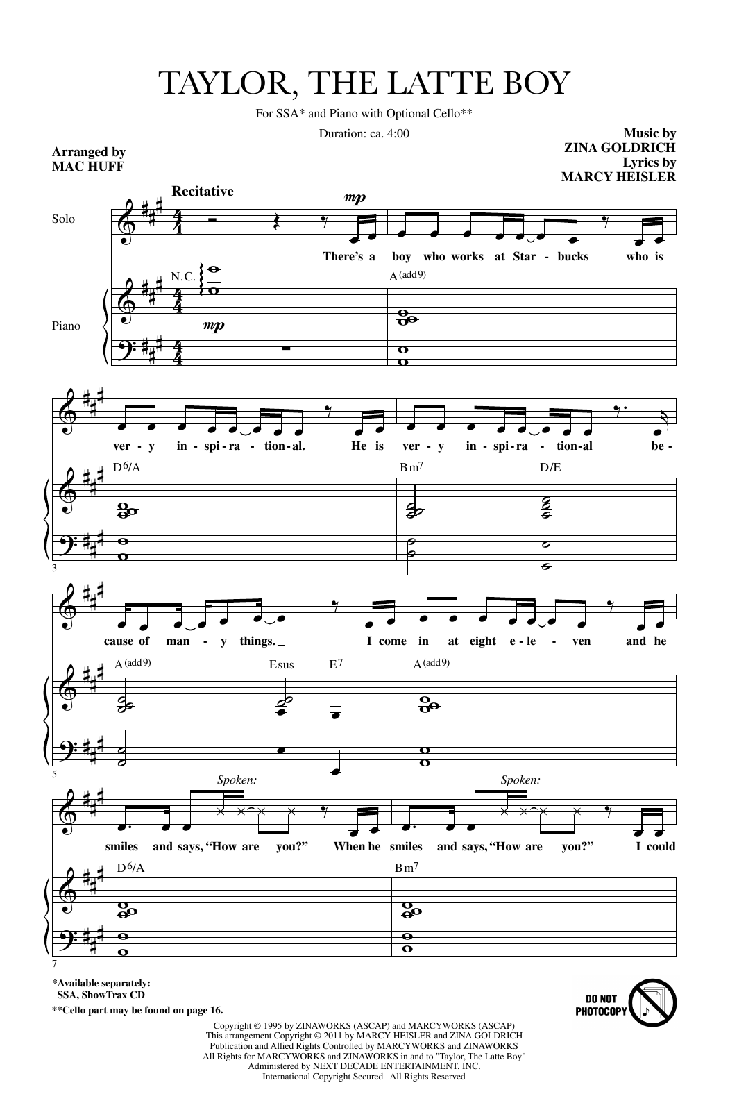 Download Mac Huff Taylor, The Latte Boy Sheet Music and learn how to play SSA PDF digital score in minutes