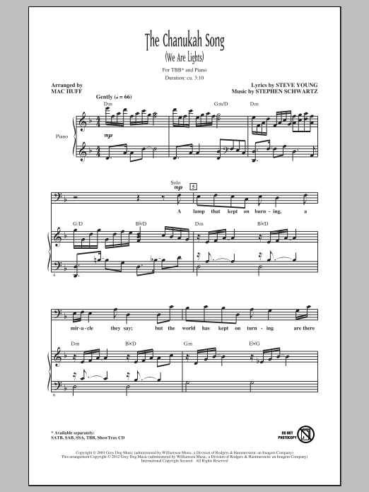Download Mac Huff The Chanukah Song (We Are Lights) Sheet Music and learn how to play SSA PDF digital score in minutes