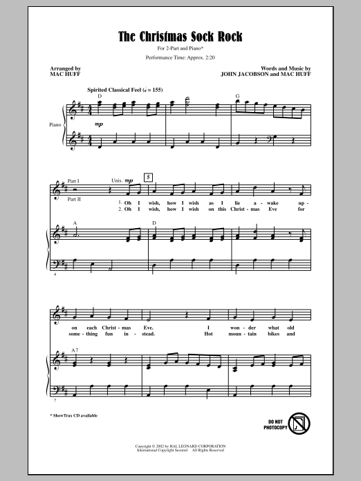 Download Mac Huff The Christmas Sock Rock Sheet Music and learn how to play 2-Part Choir PDF digital score in minutes