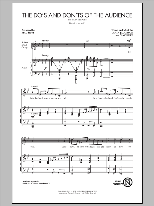 Download Mac Huff The Do's And Don'ts Of The Audience Sheet Music and learn how to play SAB PDF digital score in minutes