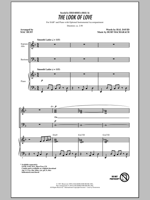 Download Mac Huff The Look Of Love Sheet Music and learn how to play SAB Choir PDF digital score in minutes
