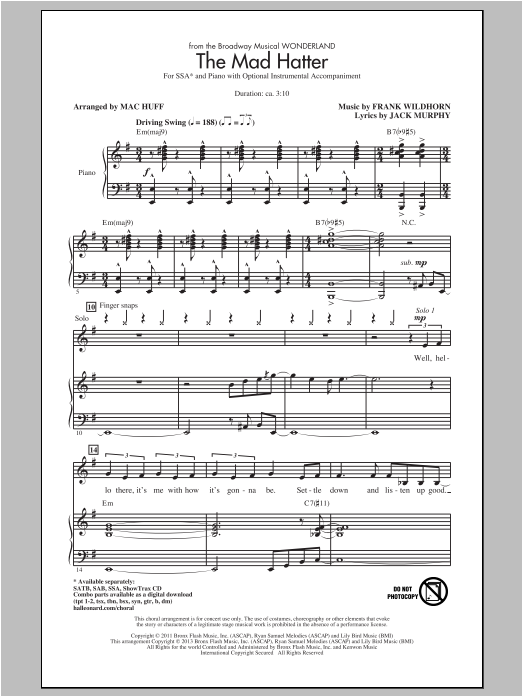 Download Frank Wildhorn The Mad Hatter (from Wonderland The Musical) (arr. Mac Huff) Sheet Music and learn how to play SATB PDF digital score in minutes
