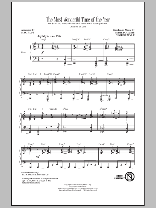 Download Mac Huff The Most Wonderful Time Of The Year Sheet Music and learn how to play SATB Choir PDF digital score in minutes