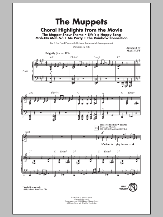 Download The Muppets The Muppets (Choral Highlights) (arr. Mac Huff) Sheet Music and learn how to play SAB PDF digital score in minutes