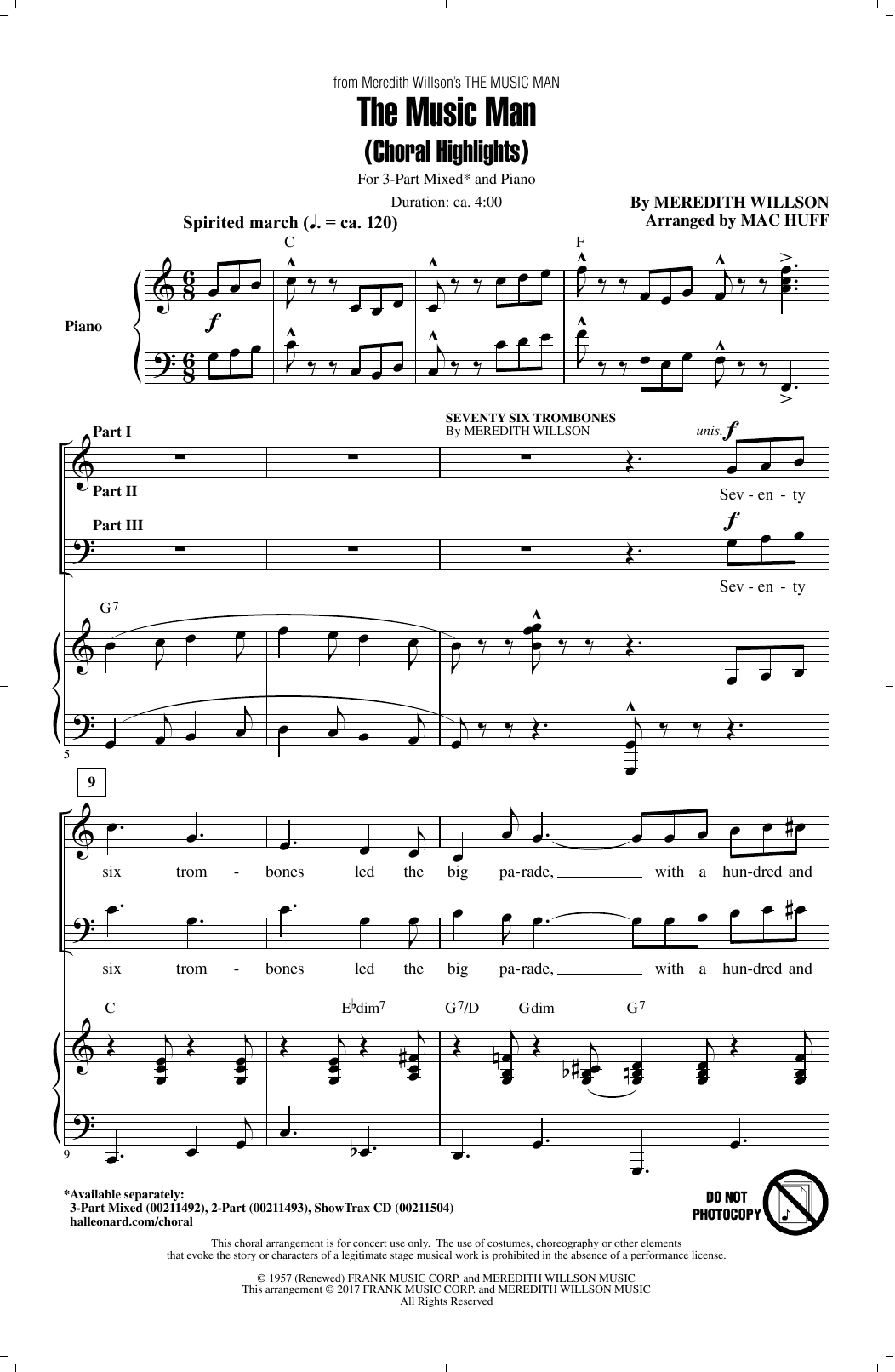 Download Mac Huff The Music Man (Choral Highlights) Sheet Music and learn how to play 2-Part Choir PDF digital score in minutes