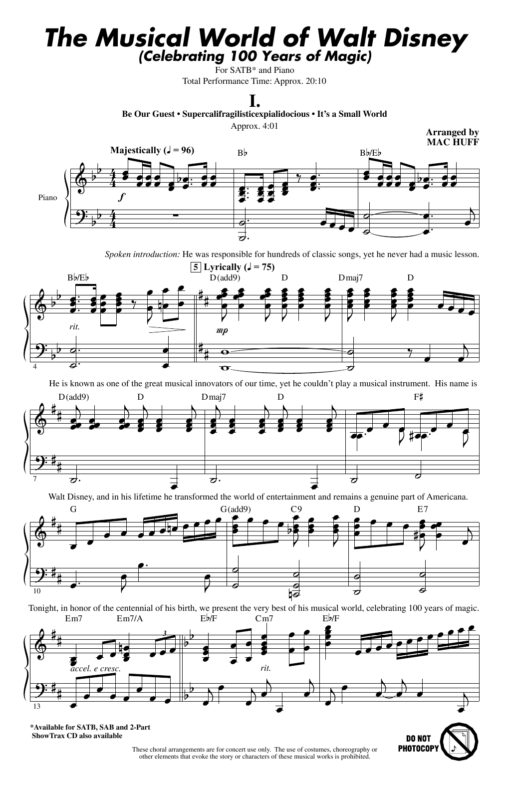 Download Mac Huff The Musical World Of Walt Disney Sheet Music and learn how to play SATB Choir PDF digital score in minutes