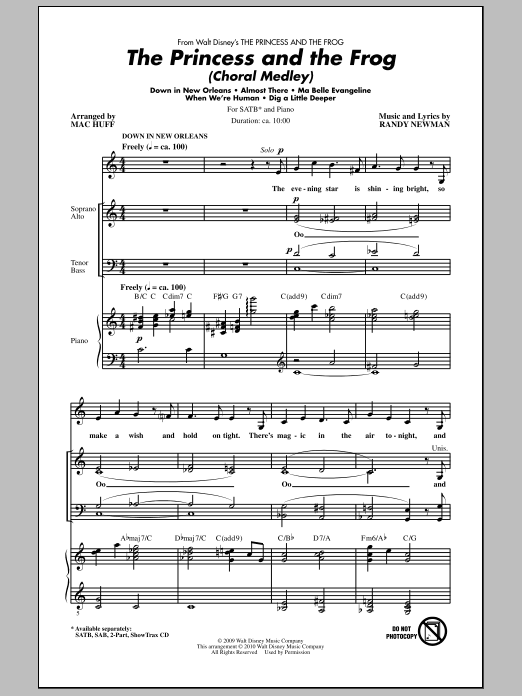 Download Mac Huff The Princess And The Frog (Choral Medley) Sheet Music and learn how to play SATB Choir PDF digital score in minutes
