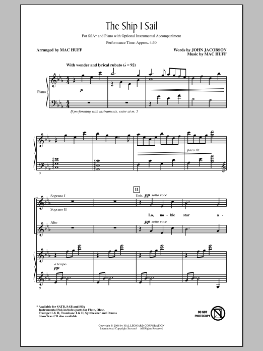 Download Mac Huff The Ship I Sail Sheet Music and learn how to play SSA PDF digital score in minutes