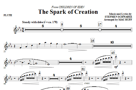 Download Mac Huff The Spark of Creation (from Children of Eden) - Flute Sheet Music and learn how to play Choir Instrumental Pak PDF digital score in minutes