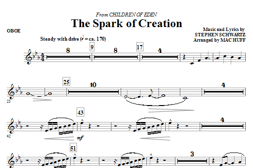 Download Mac Huff The Spark of Creation (from Children of Eden) - Oboe Sheet Music and learn how to play Choir Instrumental Pak PDF digital score in minutes