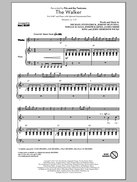 Download Fitz And The Tantrums The Walker (arr. Mac Huff) Sheet Music and learn how to play SATB PDF digital score in minutes