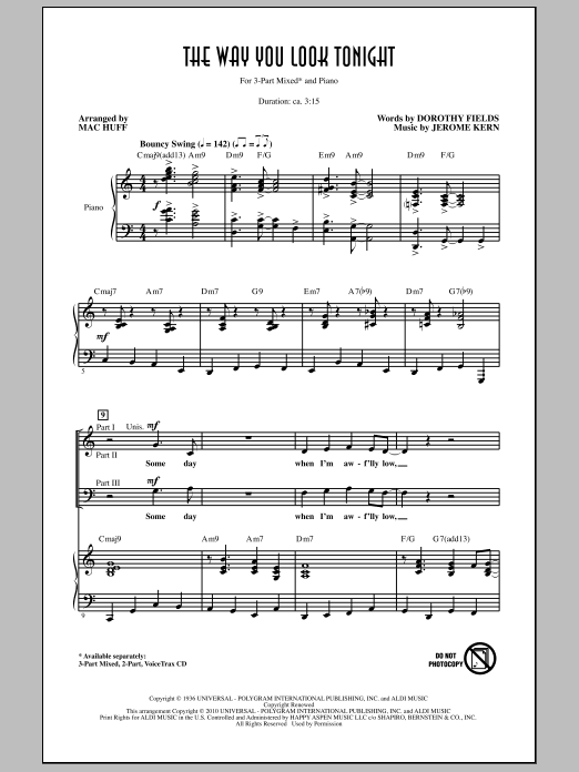 Download Mac Huff The Way You Look Tonight Sheet Music and learn how to play 2-Part Choir PDF digital score in minutes