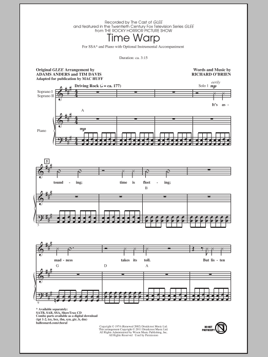 Download Glee Cast Time Warp (arr. Mac Huff) Sheet Music and learn how to play SSA PDF digital score in minutes