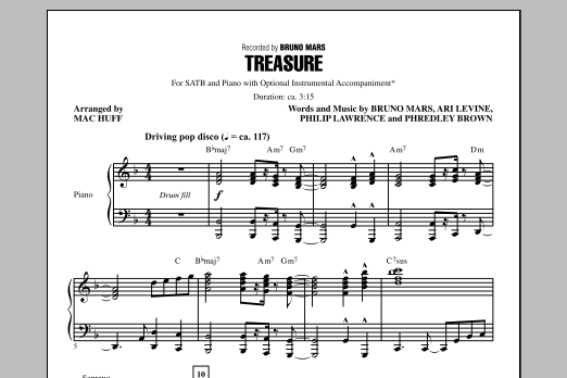 Download Bruno Mars Treasure (arr. Mac Huff) Sheet Music and learn how to play SAB PDF digital score in minutes