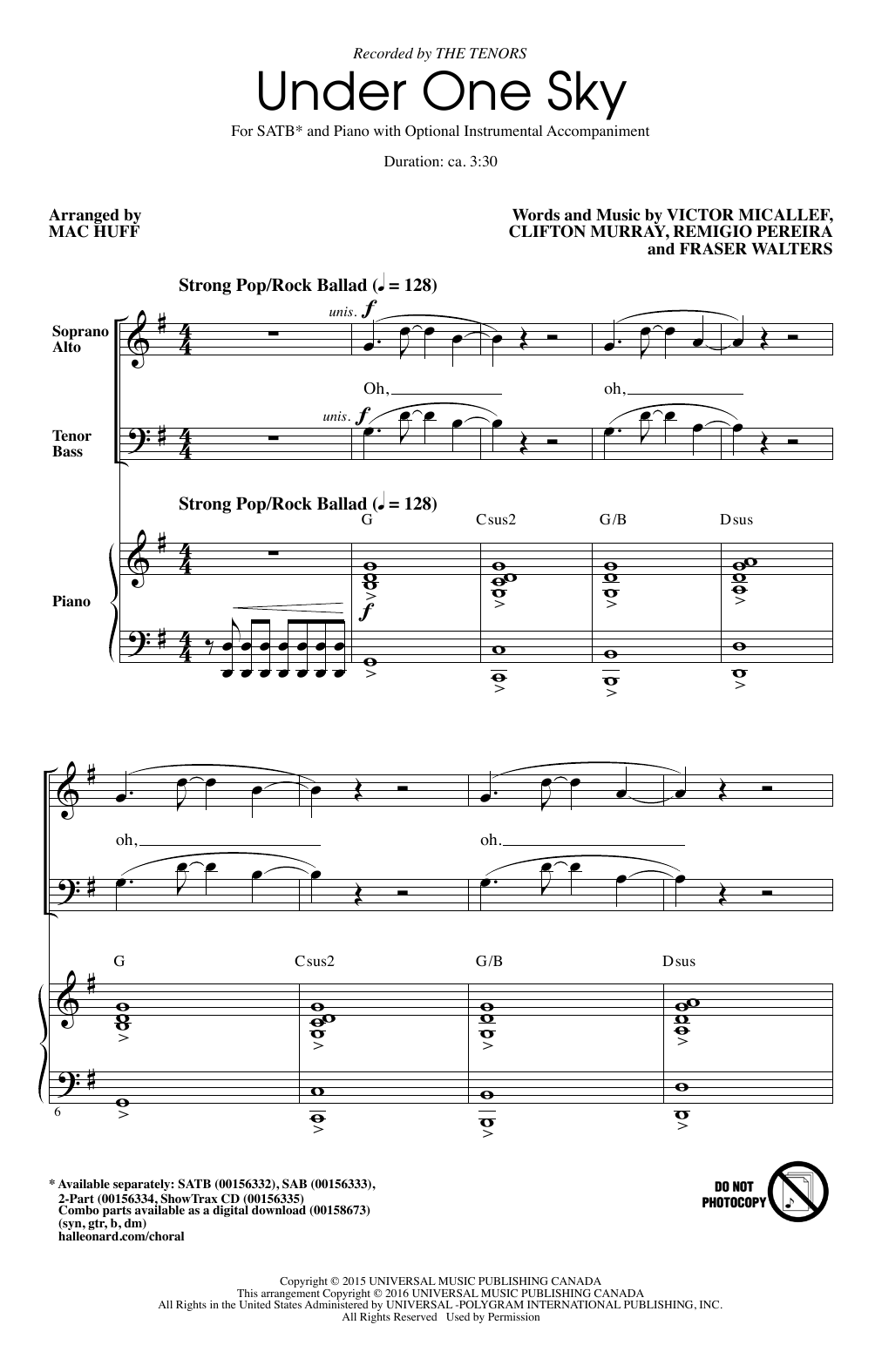 Download Mac Huff Under One Sky Sheet Music and learn how to play 2-Part Choir PDF digital score in minutes