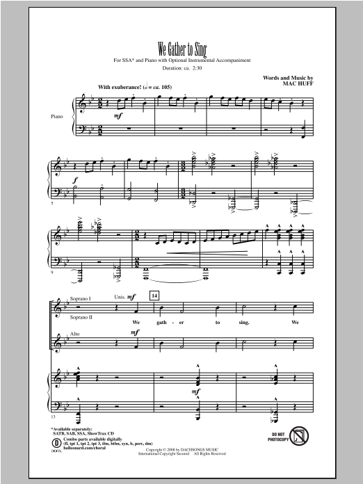 Download Mac Huff We Gather To Sing Sheet Music and learn how to play SAB PDF digital score in minutes