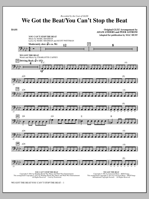 Download Mac Huff We Got The Beat / You Can't Stop The Beat - Bass Sheet Music and learn how to play Choir Instrumental Pak PDF digital score in minutes