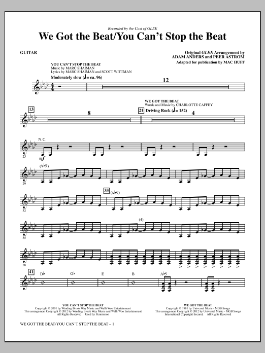 Download Mac Huff We Got The Beat / You Can't Stop The Beat - Guitar Sheet Music and learn how to play Choir Instrumental Pak PDF digital score in minutes