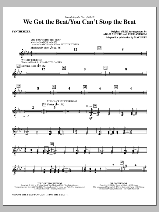 Download Mac Huff We Got The Beat / You Can't Stop The Beat - Synthesizer Sheet Music and learn how to play Choir Instrumental Pak PDF digital score in minutes