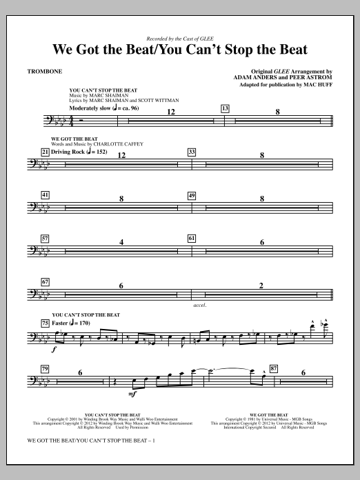Download Mac Huff We Got The Beat / You Can't Stop The Beat - Trombone Sheet Music and learn how to play Choir Instrumental Pak PDF digital score in minutes