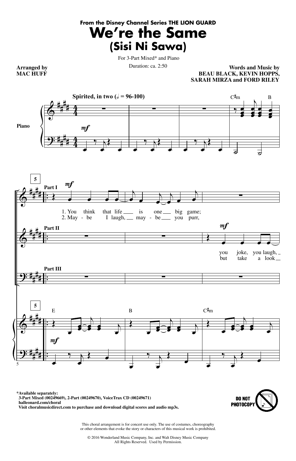Download Mac Huff We're The Same (Sis Ni Sawa) Sheet Music and learn how to play 2-Part Choir PDF digital score in minutes