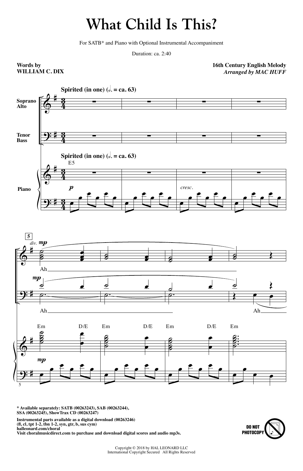 Download Mac Huff What Child Is This? Sheet Music and learn how to play SSA Choir PDF digital score in minutes