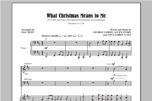 Download Mac Huff What Christmas Means To Me Sheet Music and learn how to play 2-Part Choir PDF digital score in minutes