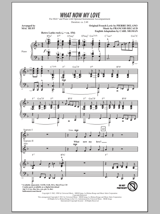 Download Gilbert Becaud What Now My Love (arr. Mac Huff) Sheet Music and learn how to play SSA PDF digital score in minutes