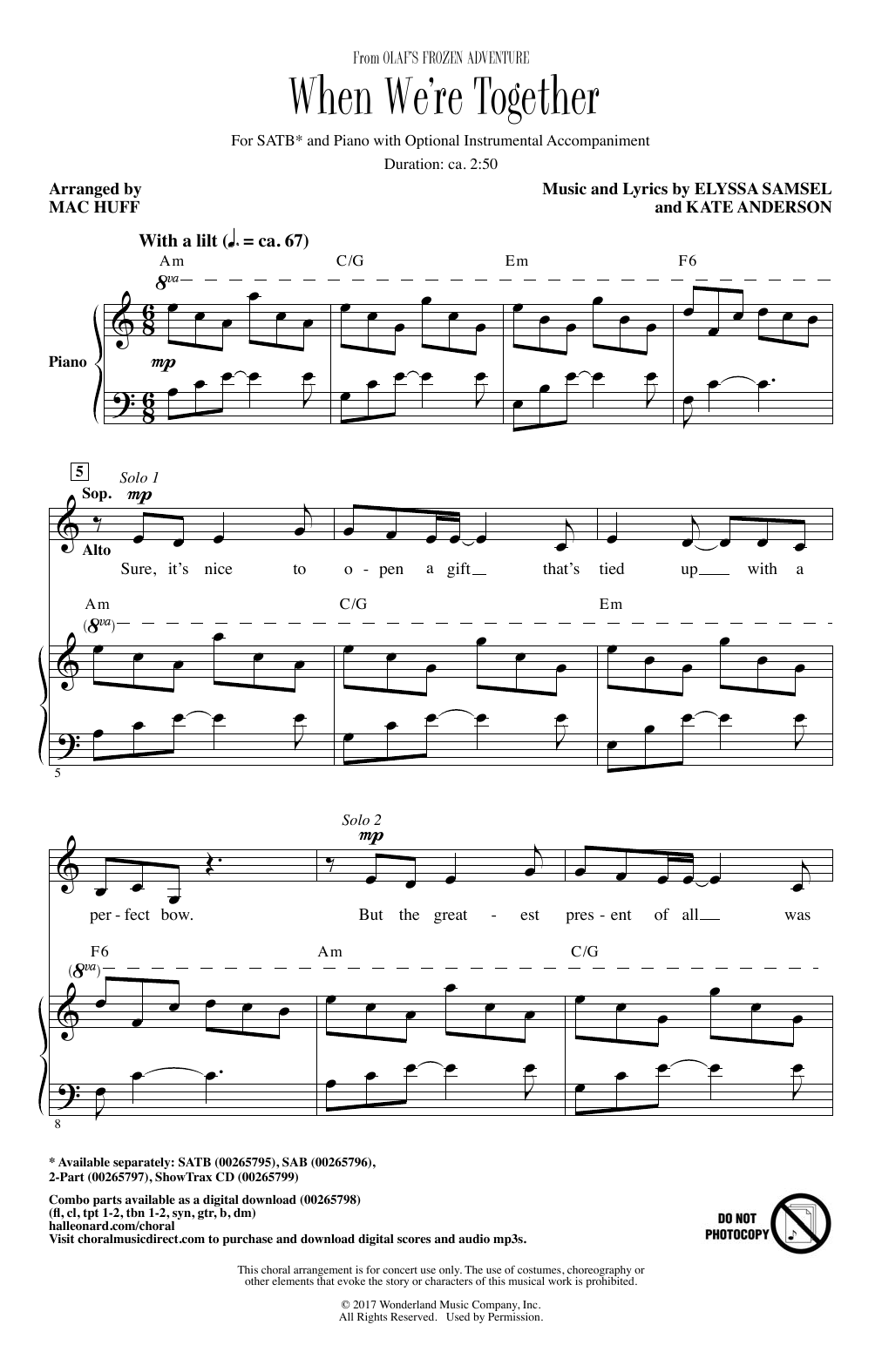Download Mac Huff When We're Together Sheet Music and learn how to play 2-Part Choir PDF digital score in minutes