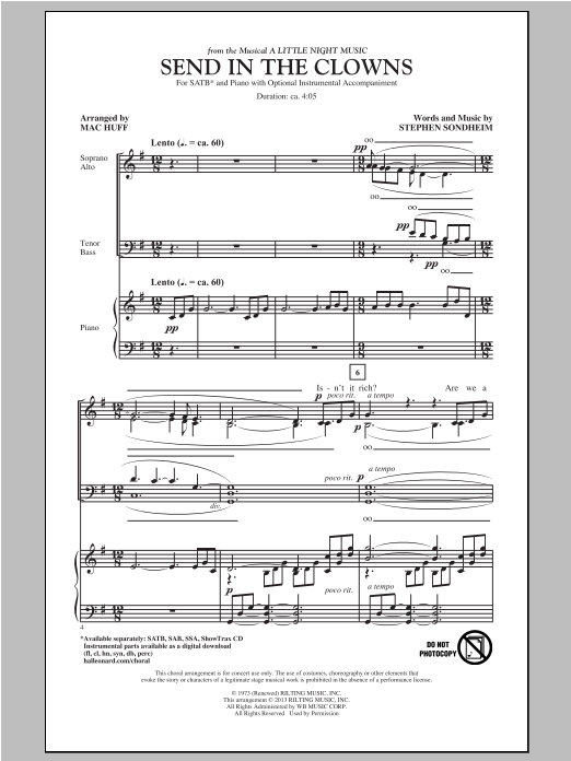 Stephen Sondheim "Send In The Clowns (arr. Mac Huff)" Sheet Music Notes ...