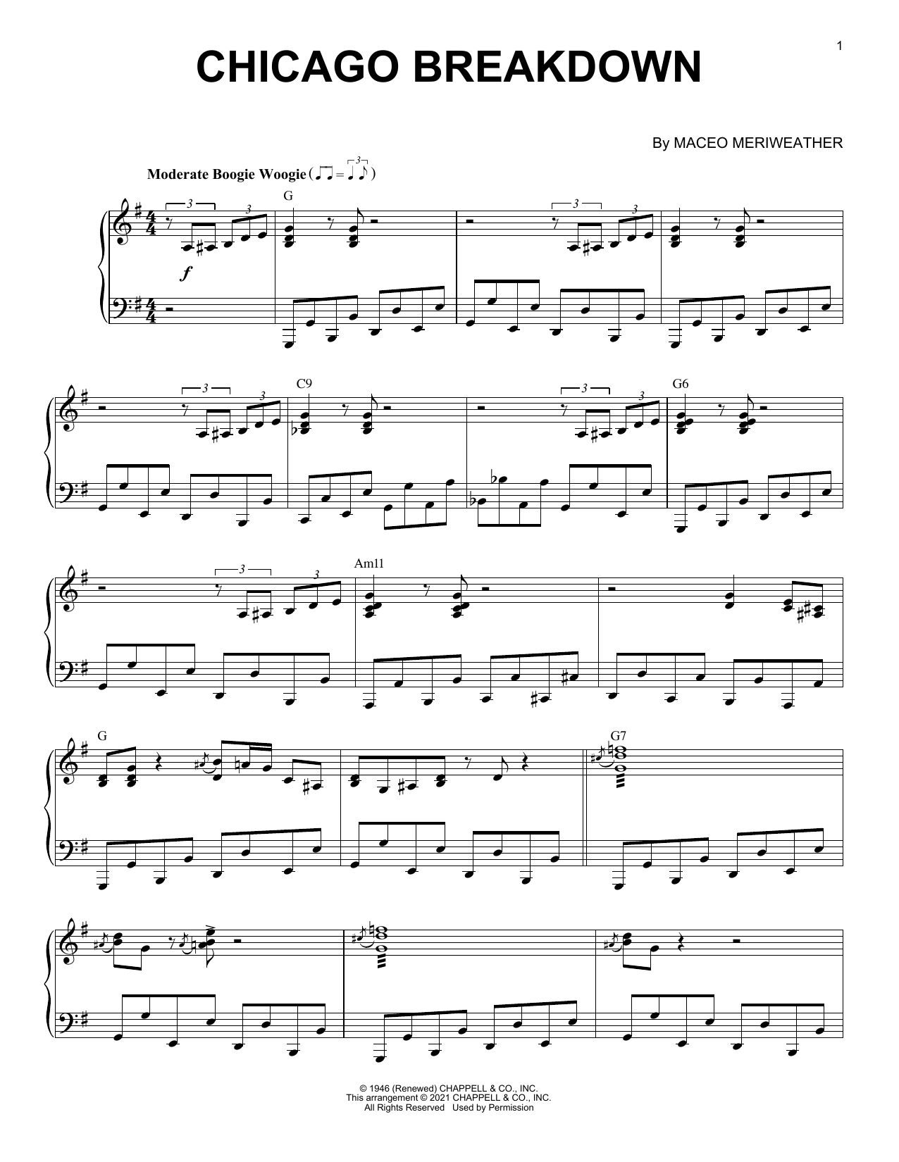 Download Maceo Meriweather Chicago Breakdown (arr. Brent Edstrom) Sheet Music and learn how to play Piano Solo PDF digital score in minutes