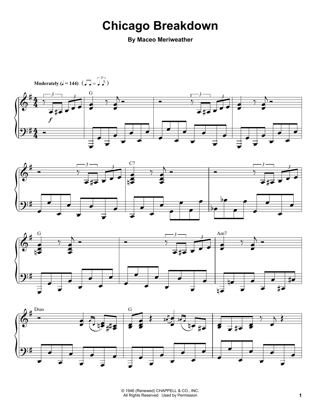 Download Maceo Meriweather Chicago Breakdown Sheet Music and learn how to play Piano Transcription PDF digital score in minutes