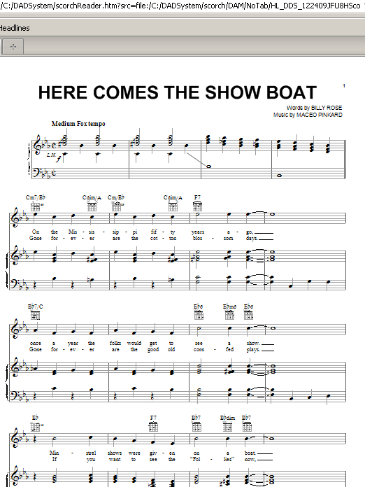 Download Maceo Pinkard Here Comes The Show Boat Sheet Music and learn how to play Piano, Vocal & Guitar (Right-Hand Melody) PDF digital score in minutes