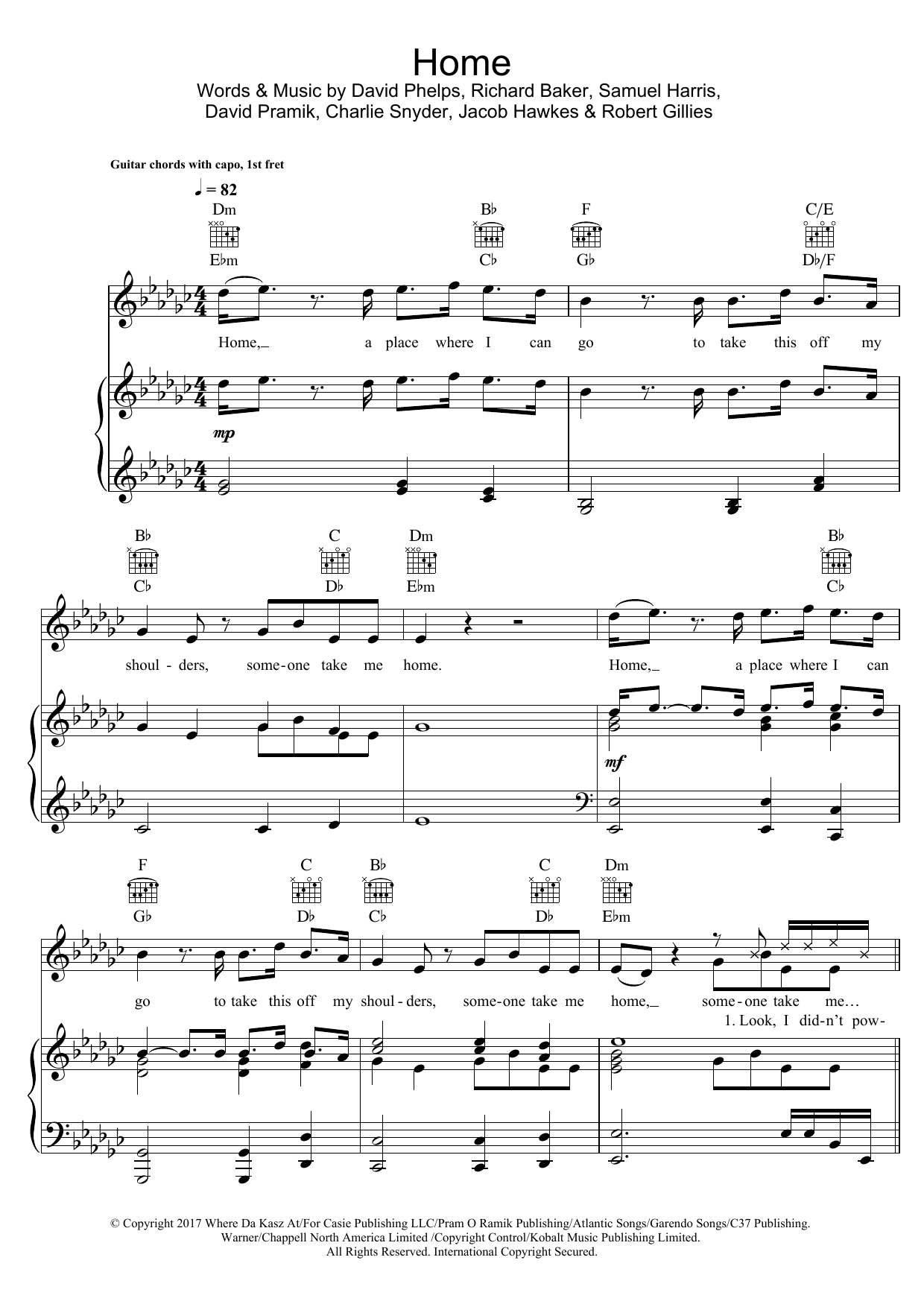 Download Machine Gun Kelly Home (feat. X Ambassadors & Bebe Rexha) Sheet Music and learn how to play Piano, Vocal & Guitar (Right-Hand Melody) PDF digital score in minutes