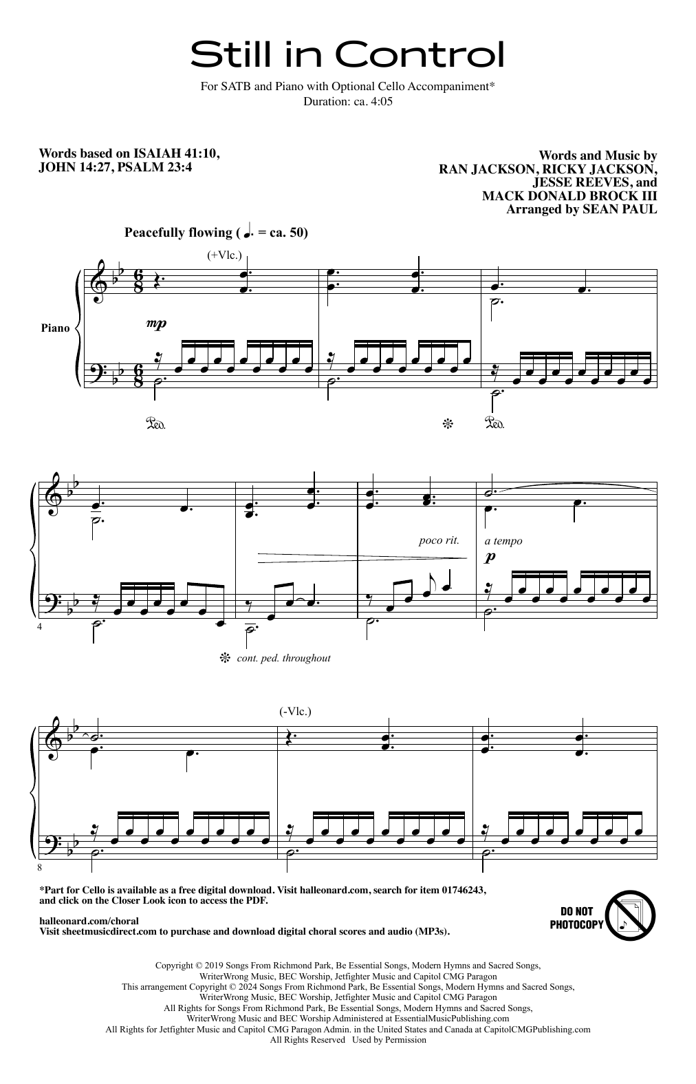 Download Mack Brock Still In Control (arr. Sean Paul) Sheet Music and learn how to play SATB Choir PDF digital score in minutes