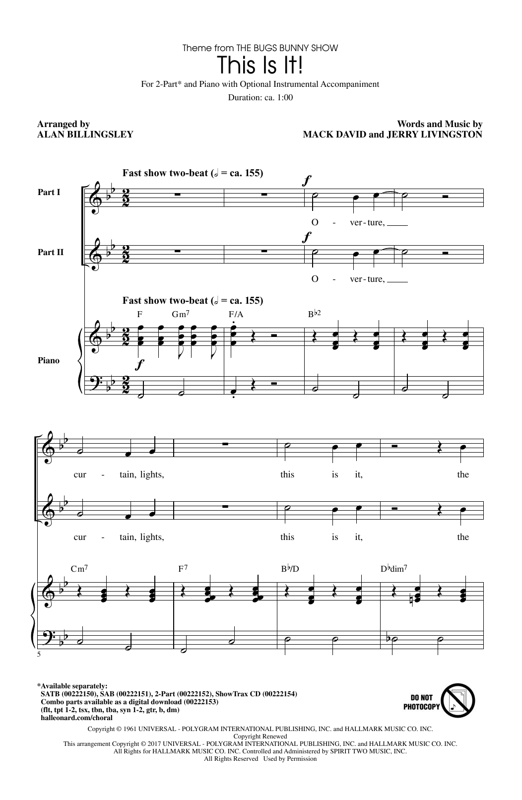 Download Alan Billingsley This Is It Sheet Music and learn how to play 2-Part Choir PDF digital score in minutes