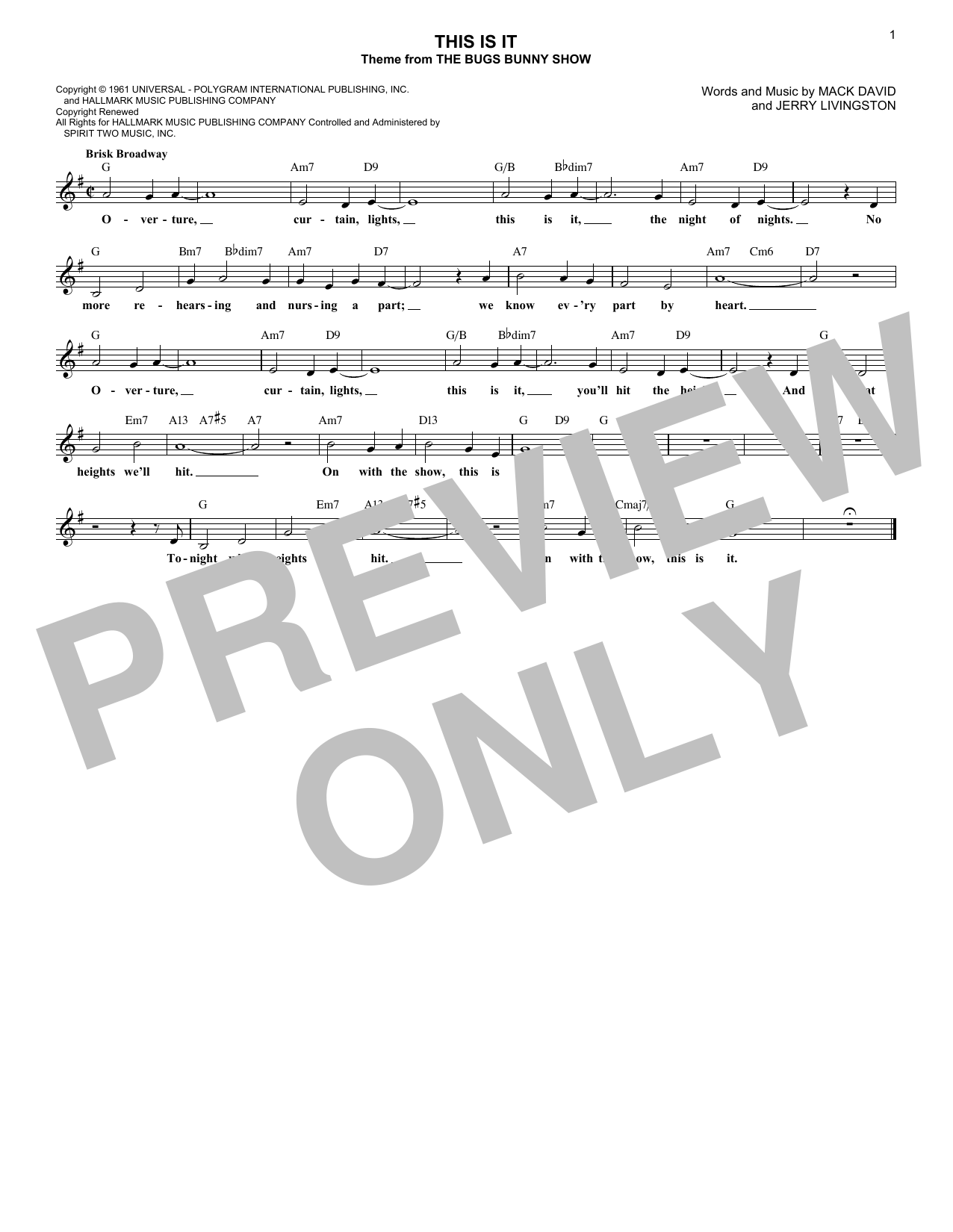 Download Mack David & Jerry Livingston This Is It! Sheet Music and learn how to play Lead Sheet / Fake Book PDF digital score in minutes