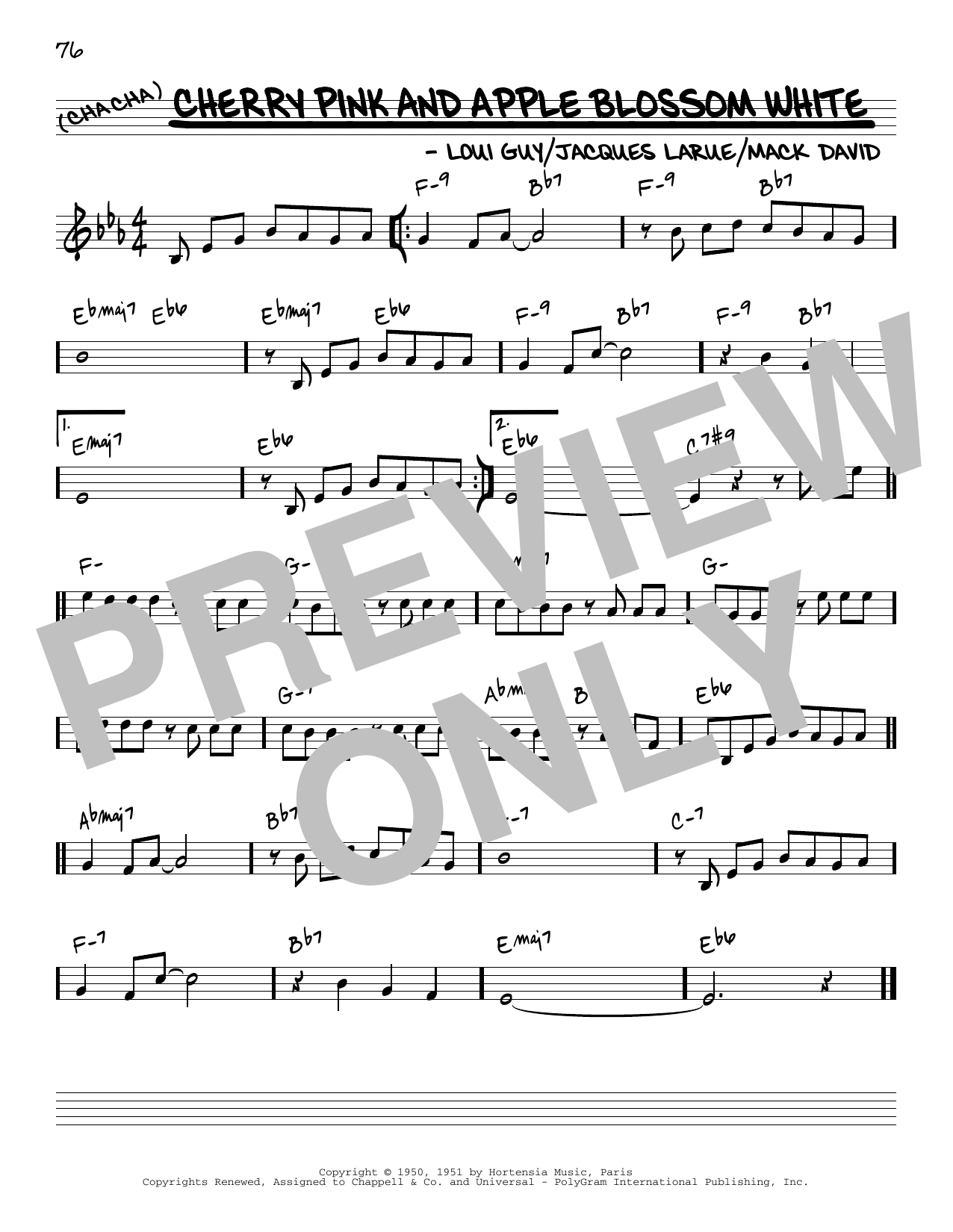 Download Mack David Cherry Pink And Apple Blossom White [Reharmonized version] (arr. Jack Grassel) Sheet Music and learn how to play Real Book – Melody & Chords PDF digital score in minutes