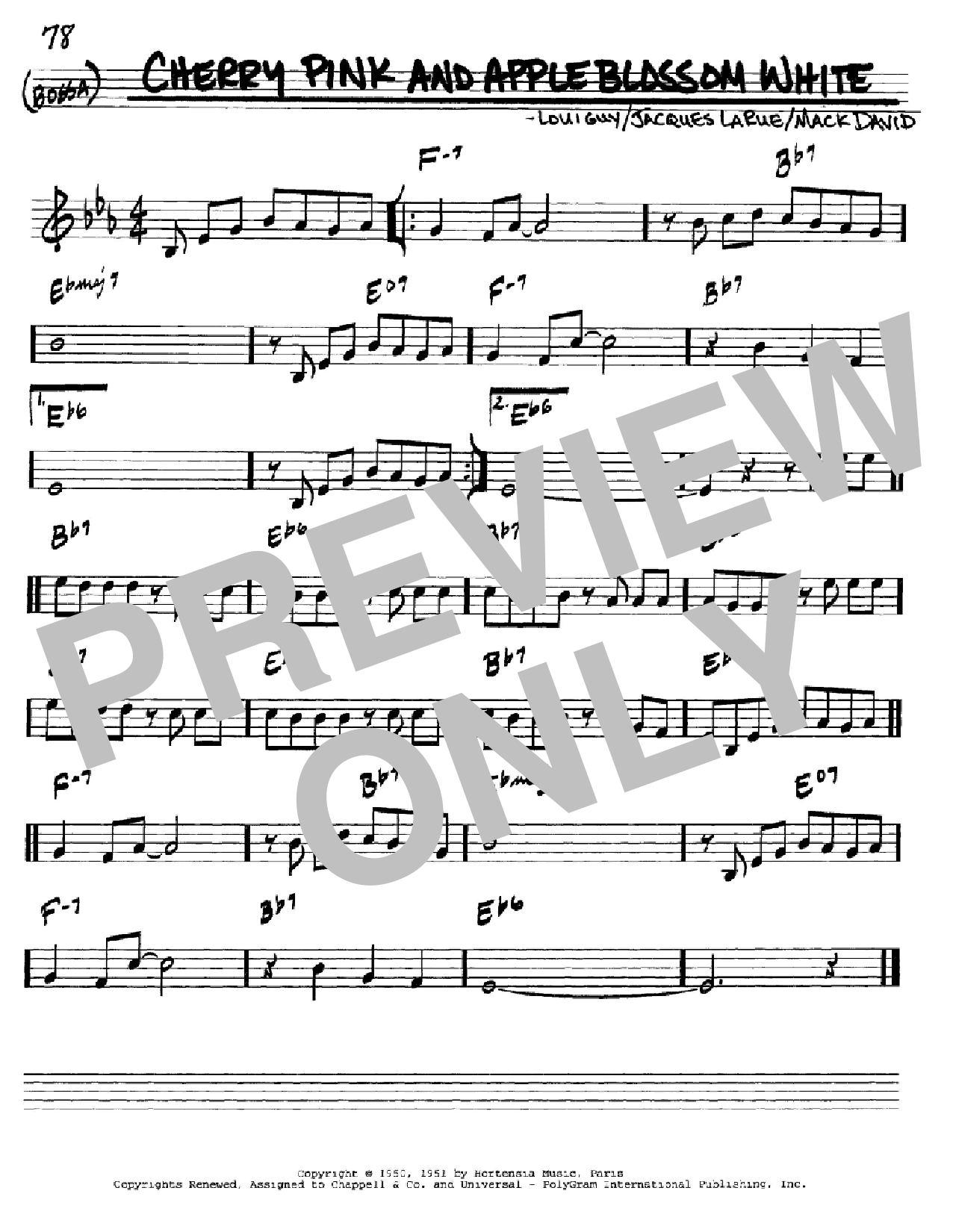 Download Mack David Cherry Pink And Apple Blossom White Sheet Music and learn how to play Real Book - Melody & Chords - C Instruments PDF digital score in minutes