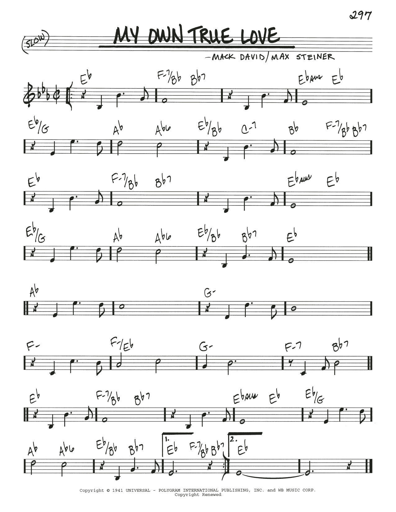 Download Mack David My Own True Love Sheet Music and learn how to play Real Book – Melody & Chords PDF digital score in minutes