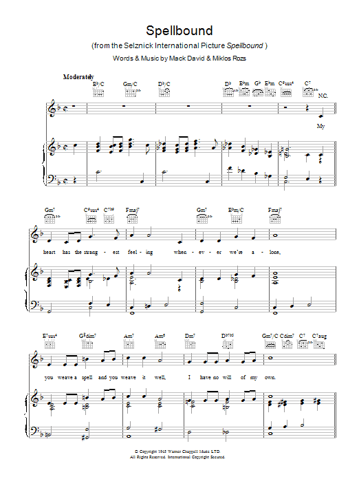 Download Mack David Spellbound Sheet Music and learn how to play Piano, Vocal & Guitar (Right-Hand Melody) PDF digital score in minutes