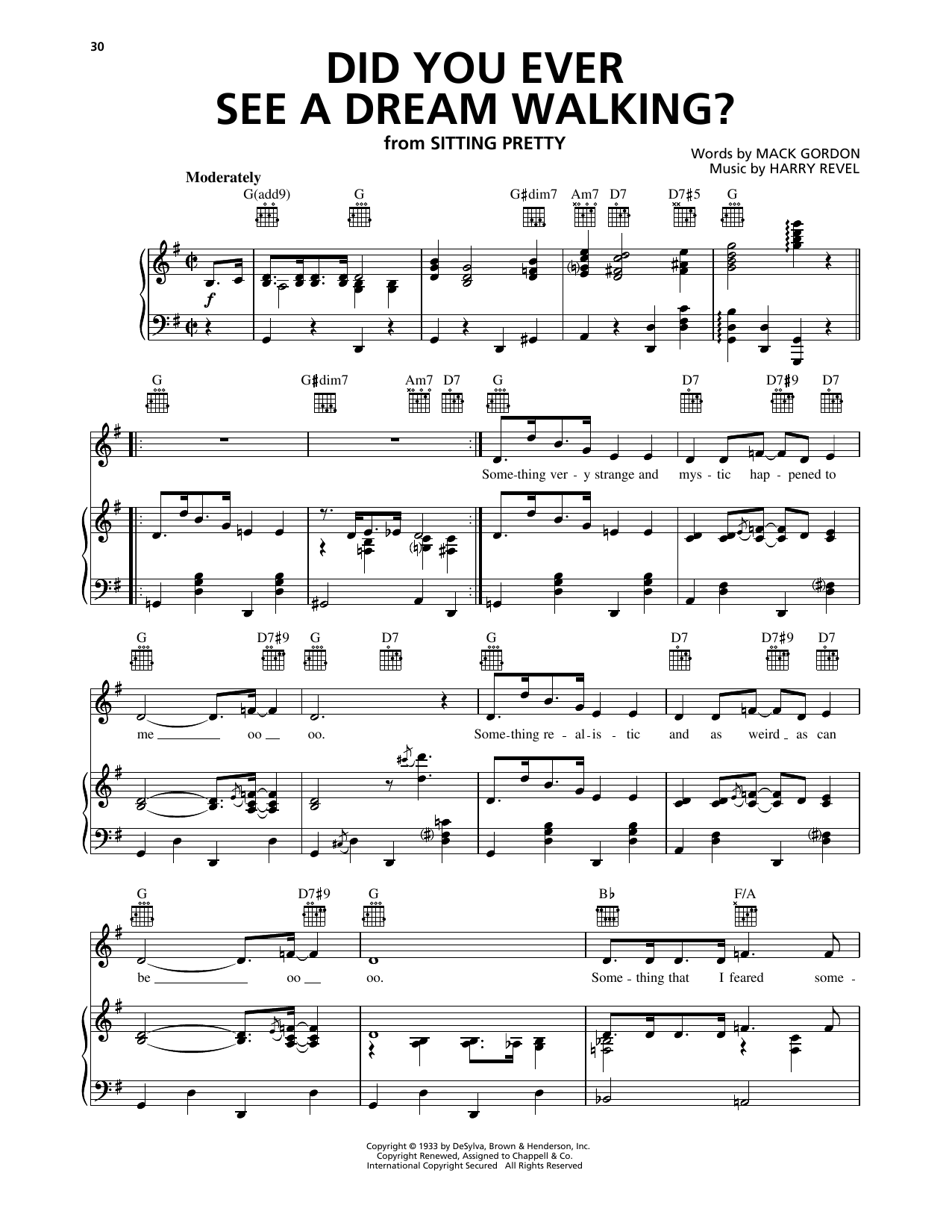 Download Mack Gordon Did You Ever See A Dream Walking? Sheet Music and learn how to play Piano, Vocal & Guitar Chords (Right-Hand Melody) PDF digital score in minutes