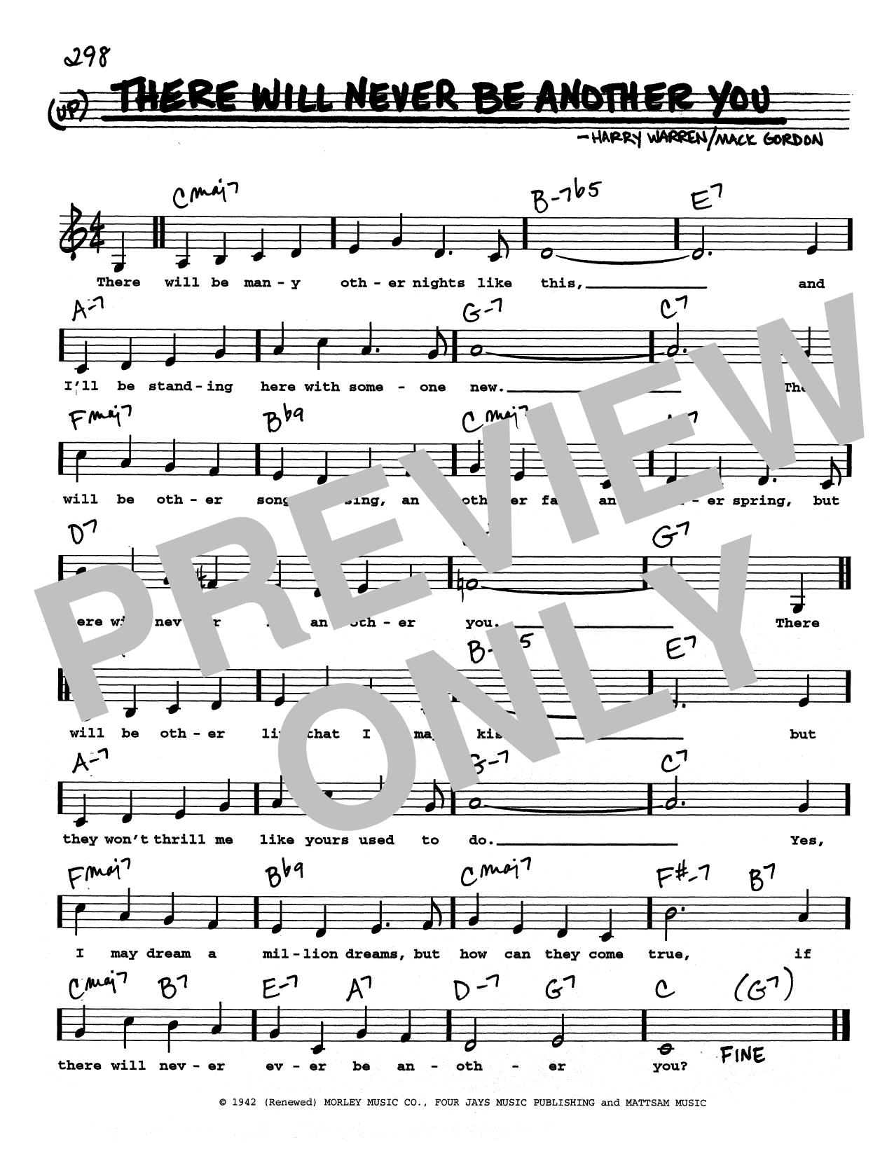 Download Mack Gordon There Will Never Be Another You (Low Voice) Sheet Music and learn how to play Real Book – Melody, Lyrics & Chords PDF digital score in minutes